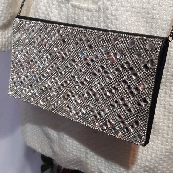 n/a Handbags - Bling clutch flat crossbody w removable chain